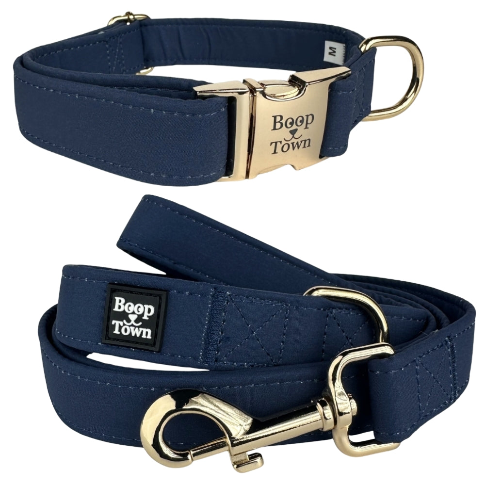 Boop Town Matching Dog Collar and Leash Set - Soft Cotton & Heavy Duty Nylon Core - Quick Release Metal Buckle - Aesthetic Adjustable Pet Accessories - Reduces Hair Matting - XS Small Medium Large XL Dogs