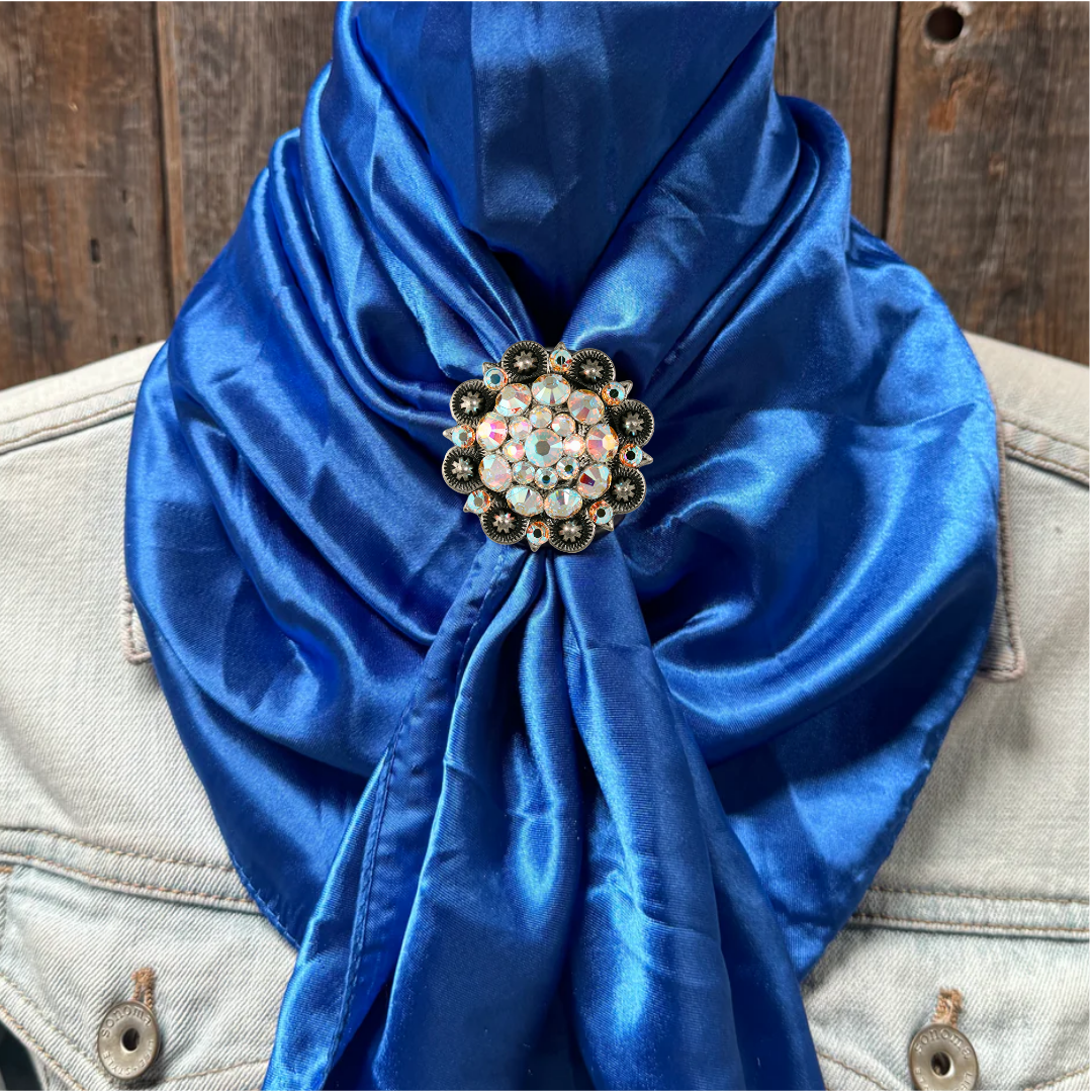 35X35" Solid Electric Blue Wild Rag / Scarf WRS17 - Crystal Concho Wild Rag Slides - Assorted