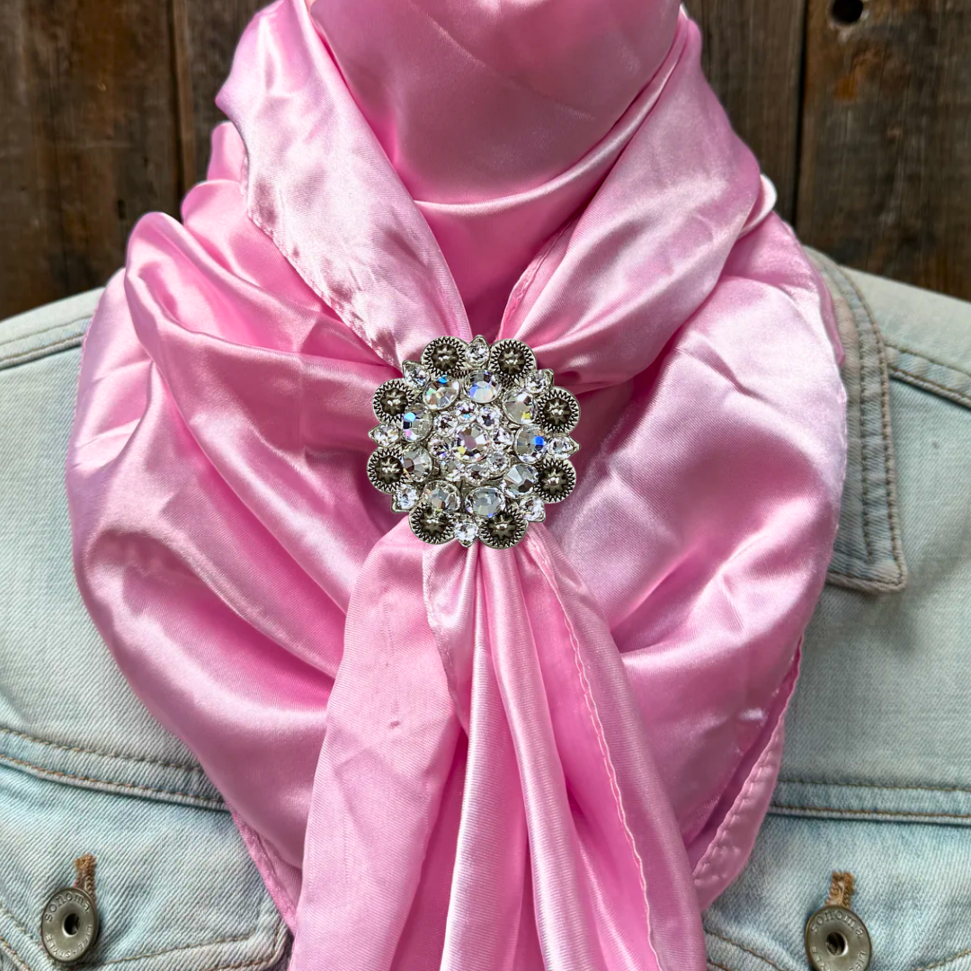 35X35" Solid Pink Wild Rag / Scarf WRS27 - Crystal Concho Wild Rag Slides - Assorted