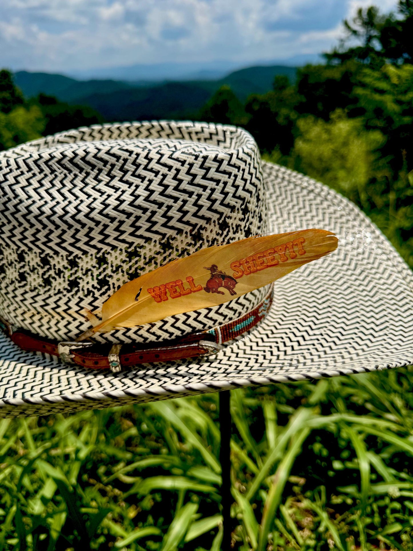 Well Sheeyit Bronc Rider Western Hat Feather