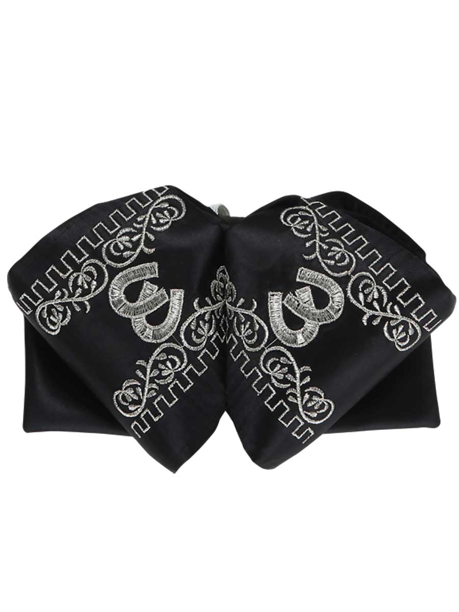 Mexican Charro Bow Tie 100% Polyester in Black/Silver