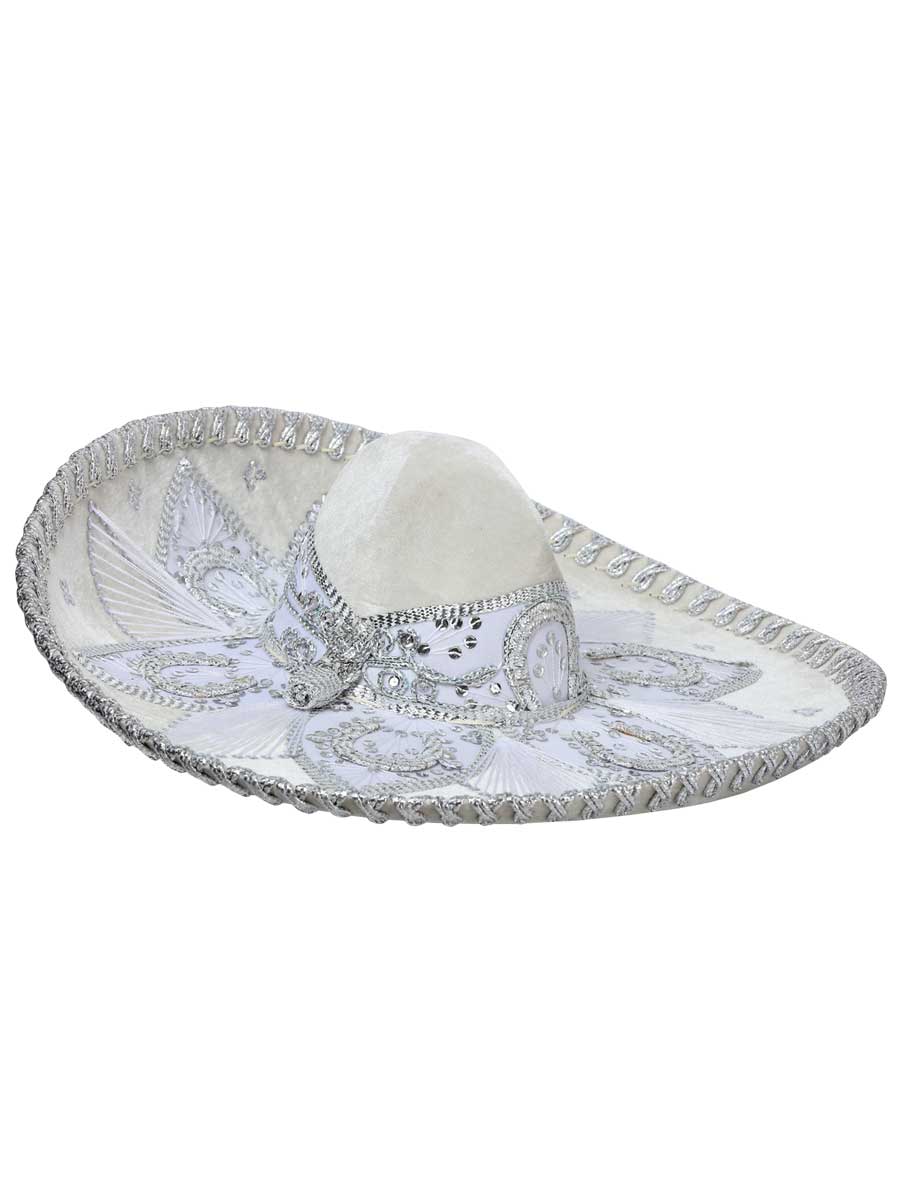 Mexican Charro Hat Velvet in White/Silver