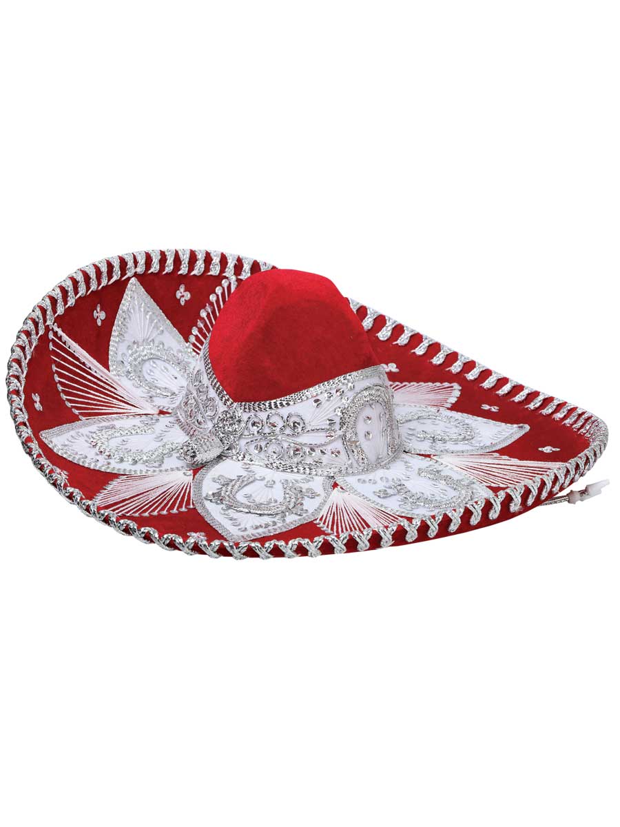 Mexican Charro Hat Velvet in Red/Silver