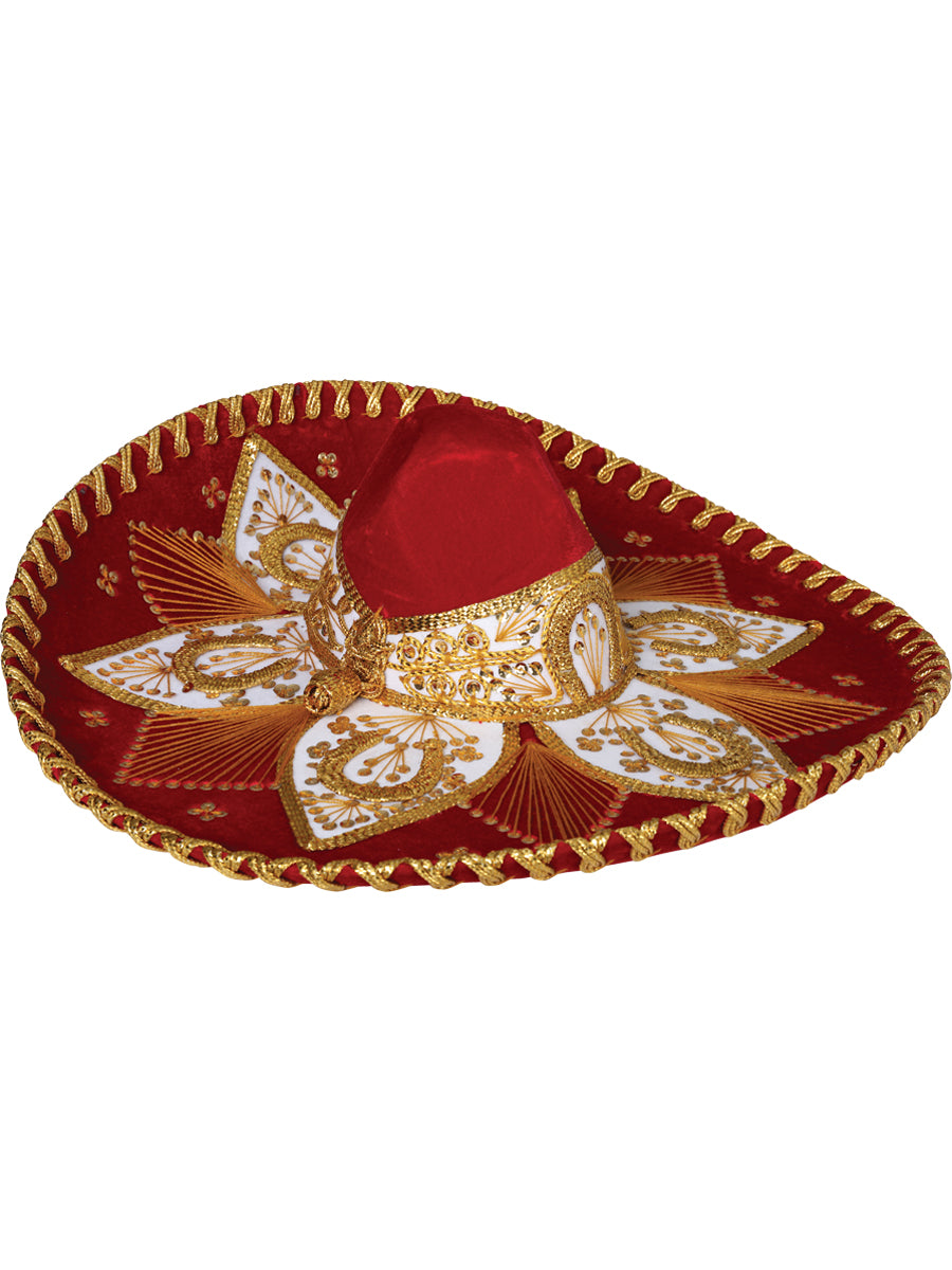 Mexican Charro Hat Velvet in Red/Gold
