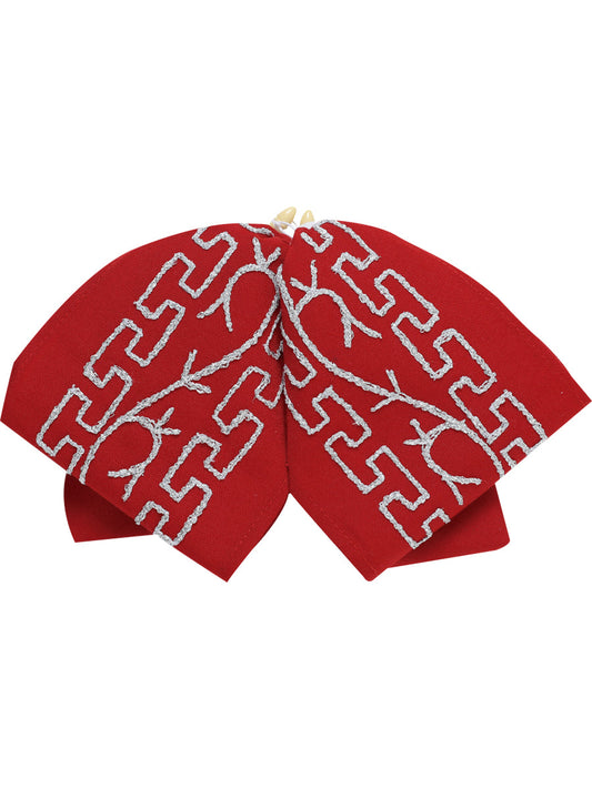 Artisanal Embroidered Charro Bow 100% Polyester Red/Silver 601116