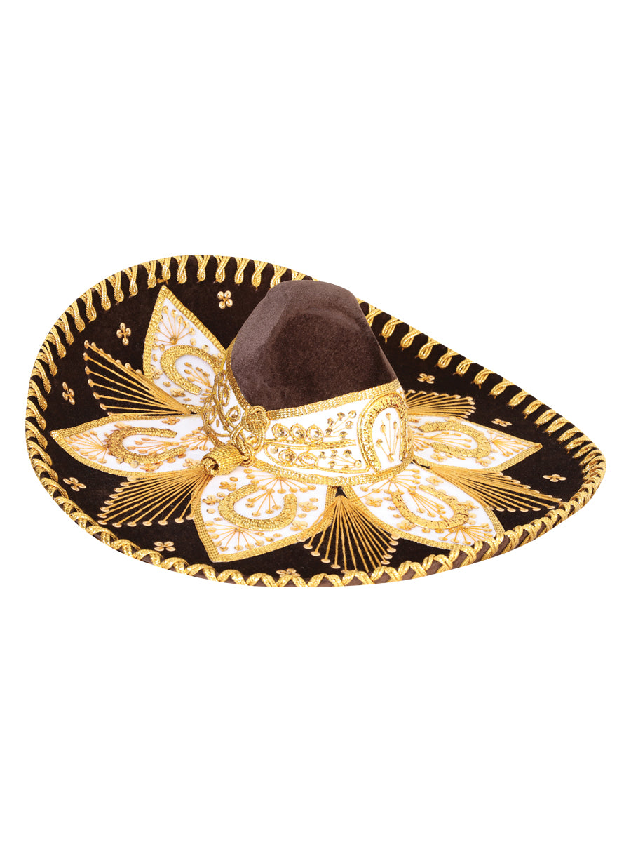Mexican Charro Hat Velvet in Brown/Gold