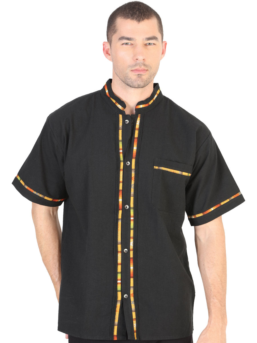 Mexican Guayabera Short Sleve Shirt for Men - 100% Cotton -  Black 601821