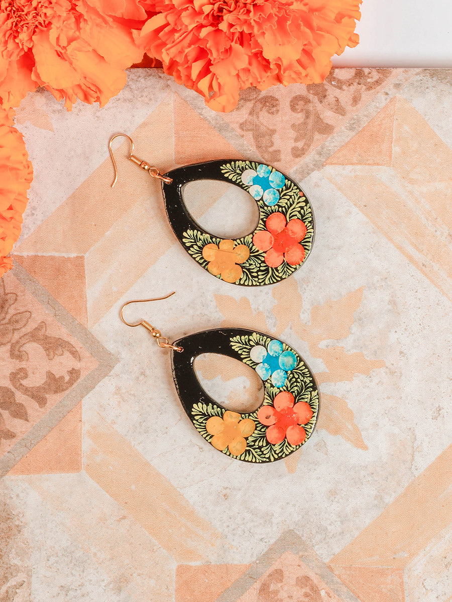 Artisanal Hand-Painted Earrings in Multicolor