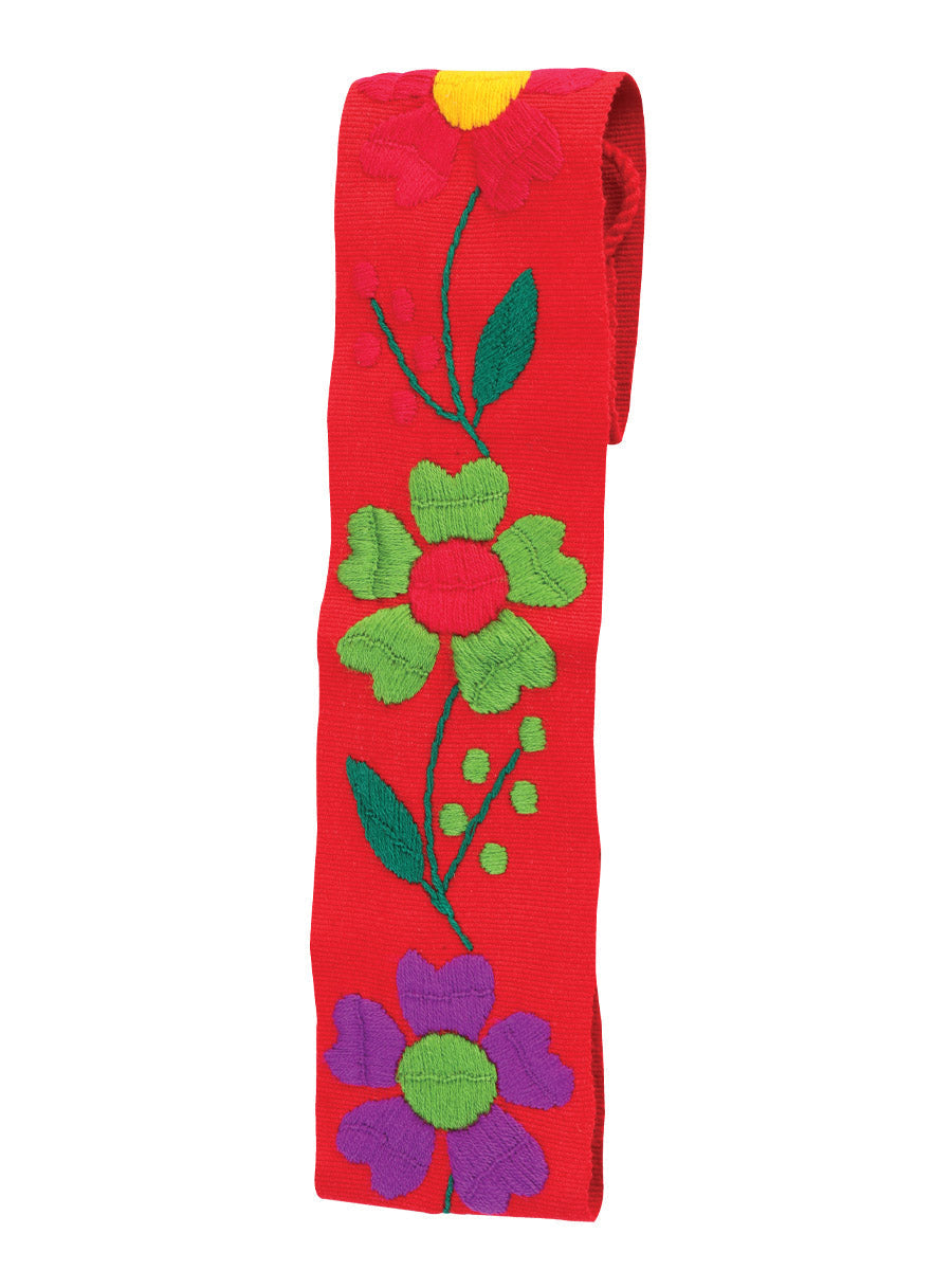 Artisanal Embroidered Belt Floral 100% Acrylic in Red