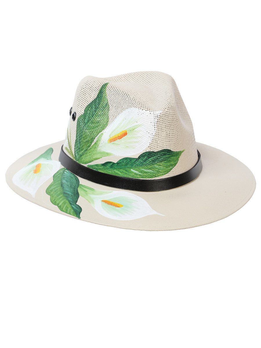 Artisanal Hand Painted Hat  %100 Palm Natural 602406