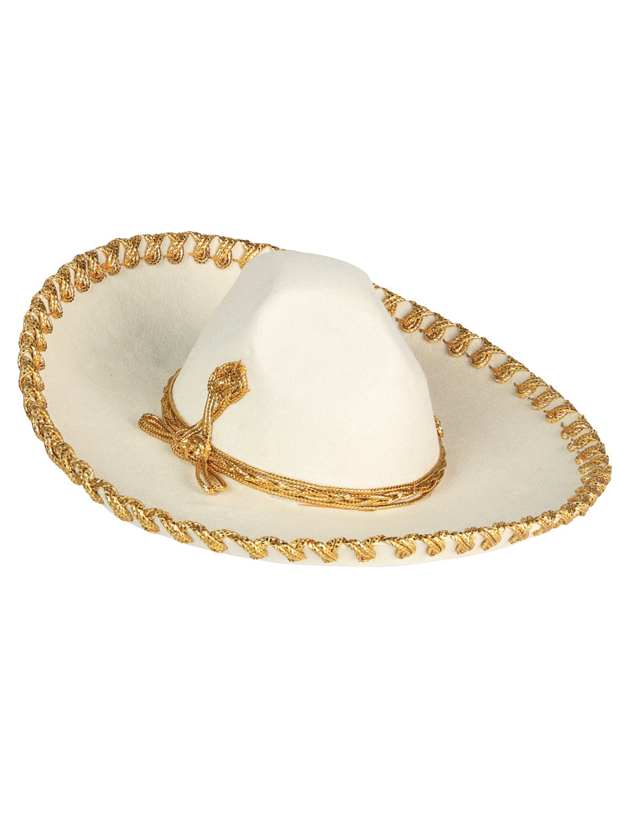 Mexican Charro Hat Velvet in Ivory/Gold