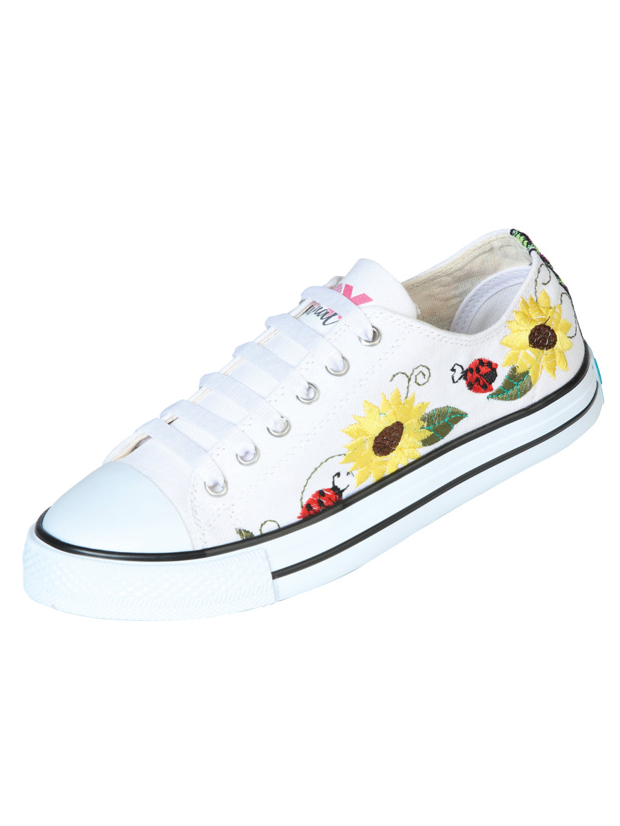 Artisanal Embroidered Sneakers Textile Canvas White 602786