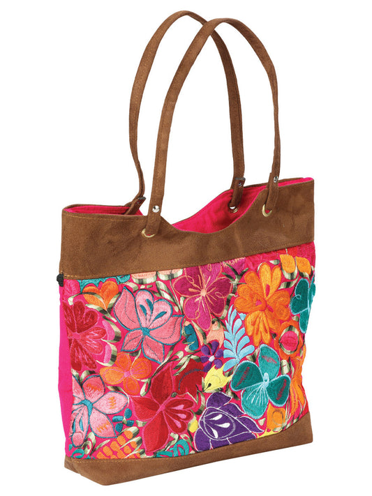 Artisanal  Embroidered Suede Bag Brown Multicolor 602922