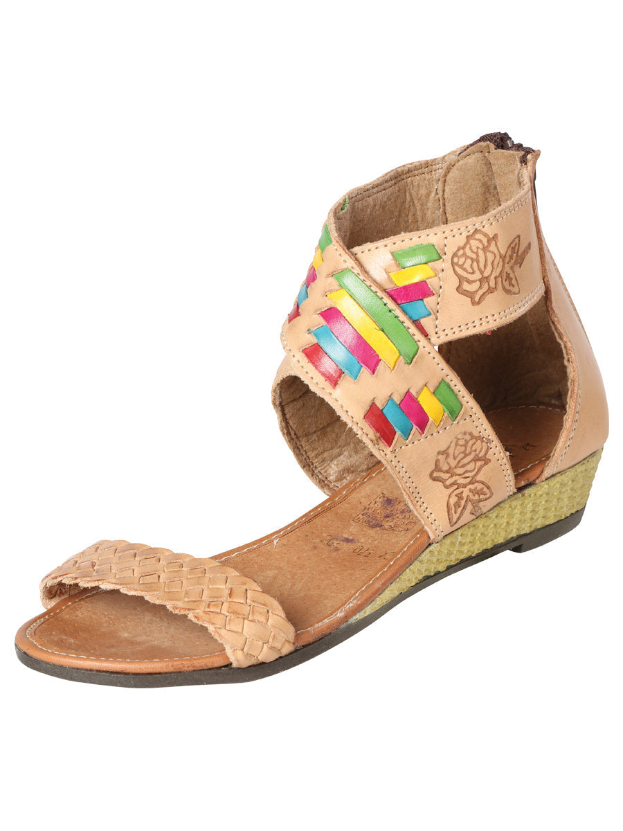 Mexican Artisanal Sandals Leather Tan/Multicolor 602948