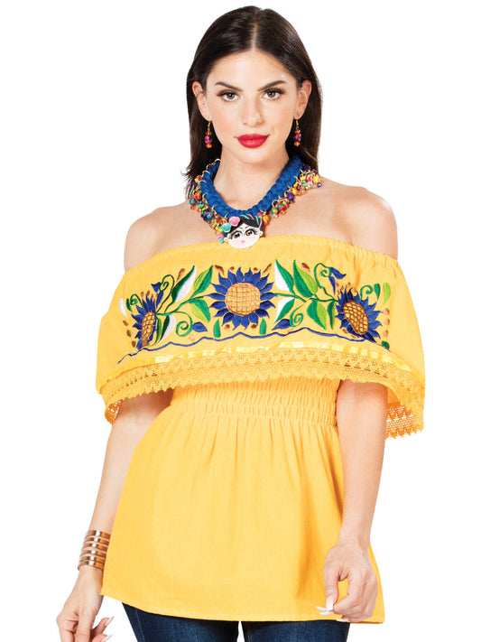 Artisanal Embroidered Blouse 100% Cotton Yellow 603063