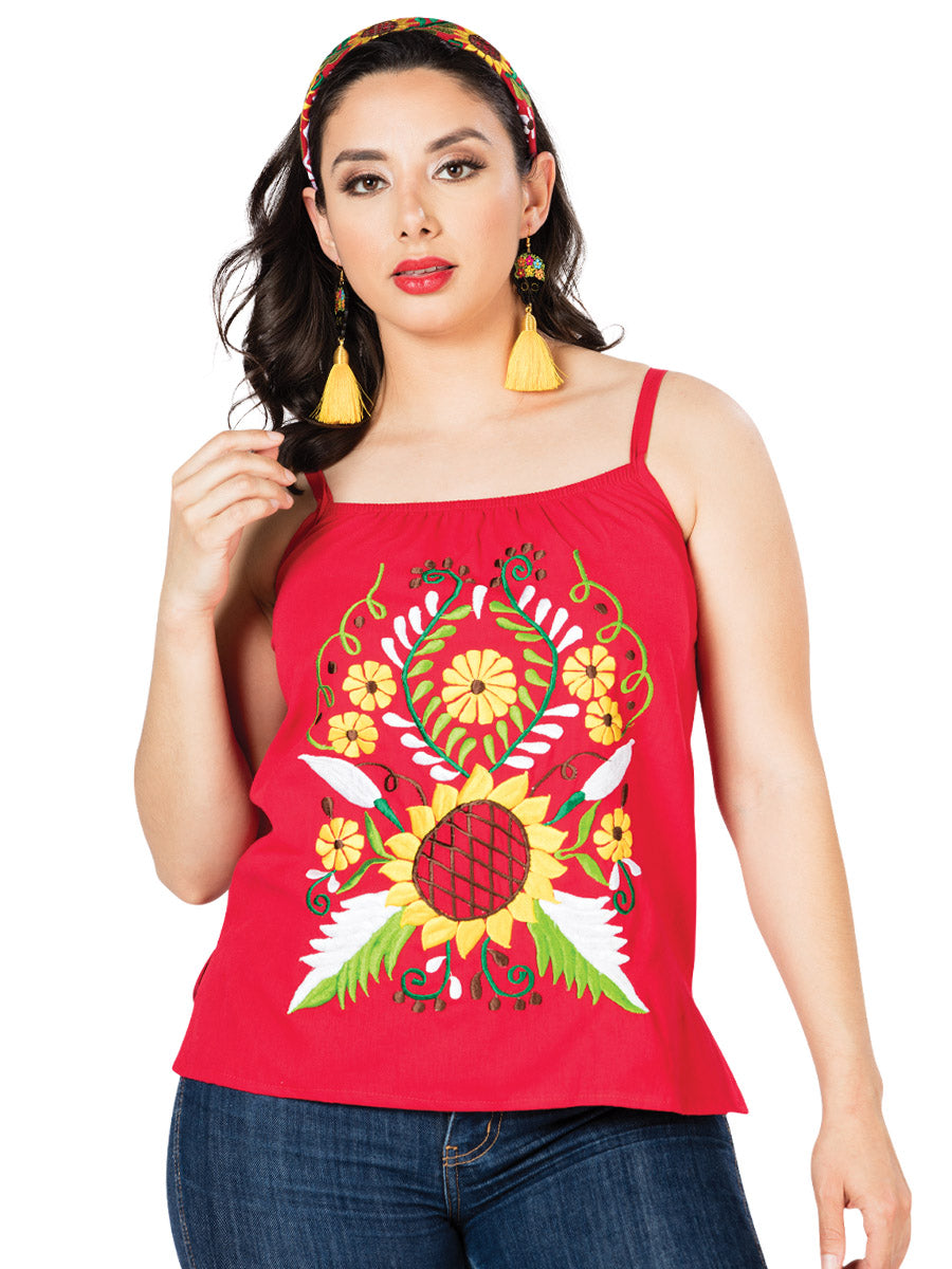 Artisanal Embroidered Blouse 100% Cotton Red 603073