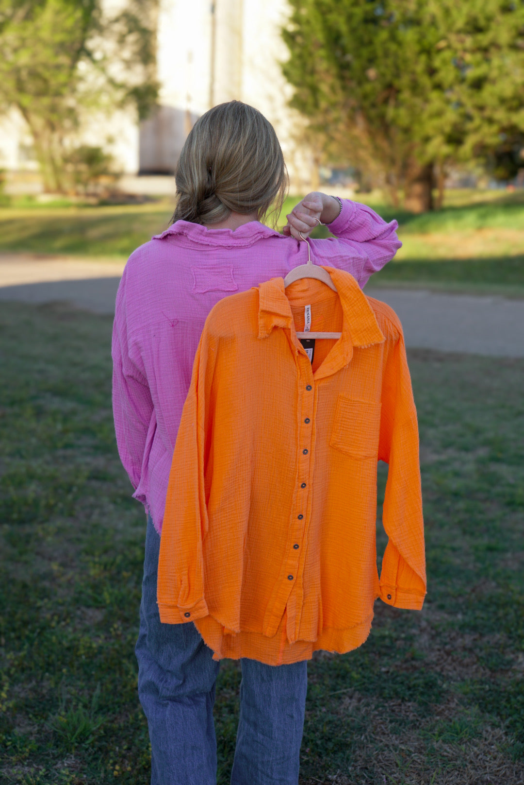 Light Orange - Button Down Linen Top
