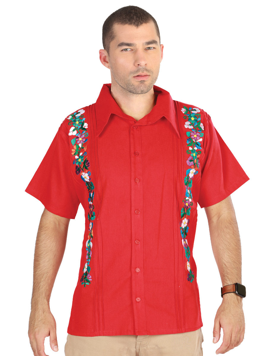 Mexican Embroidered Shirt Guayabera 100% Cotton Red 603111