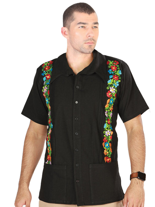 Mexican Embroidered Shirt Guayabera 100% Cotton Black 603113
