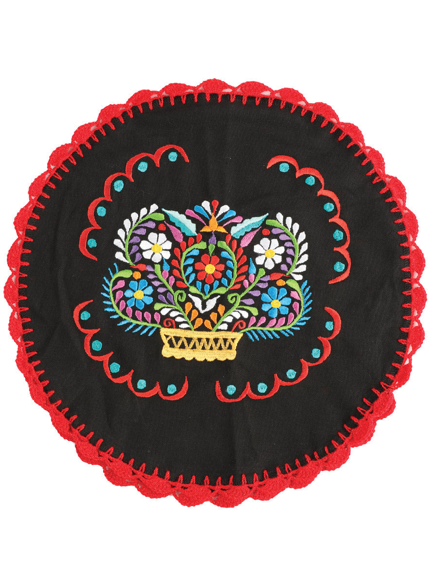 Artisanal Embroidered Tortilla Warmer 100% Cotton Black 603148