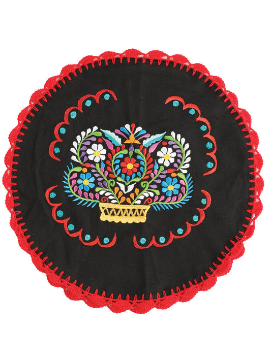 Artisanal Embroidered Tortilla Warmer 100% Cotton Black 603148