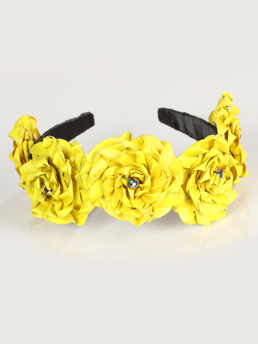 Artisanal Headband Big Flower 100% Leaf Palm Yellow 603202