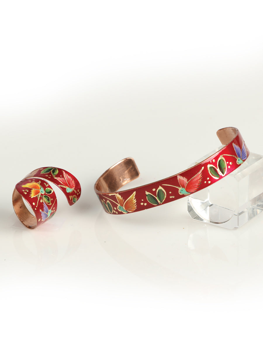 Artisanal Set — Bracelet & Ring Colibri in Cobre Red