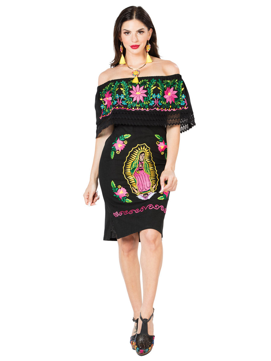 Artisanal Embroidered Dress 100% Cotton in Black