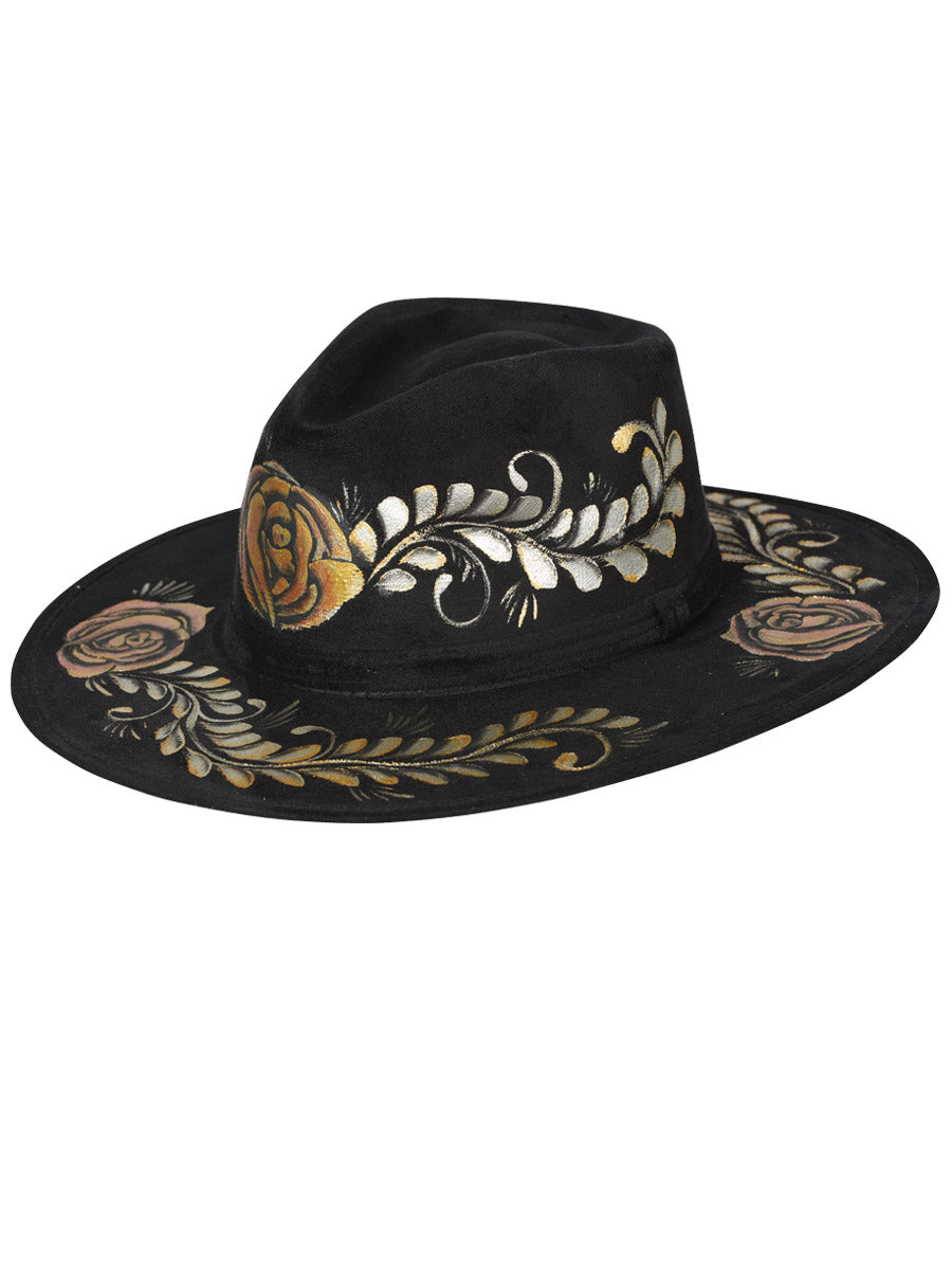 Artisanal Mexican Hand-Painted Hat Suede Black 603737