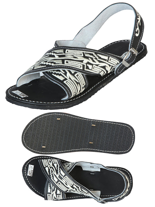 Artisanal Handmade Huarache - 50% leather and 50% Synthetic  Grecas -  Black 603786