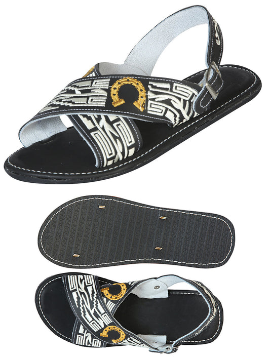 Artisanal Handmade Huarache - 50% leather and 50% Synthetic  Herradura - Black 603788
