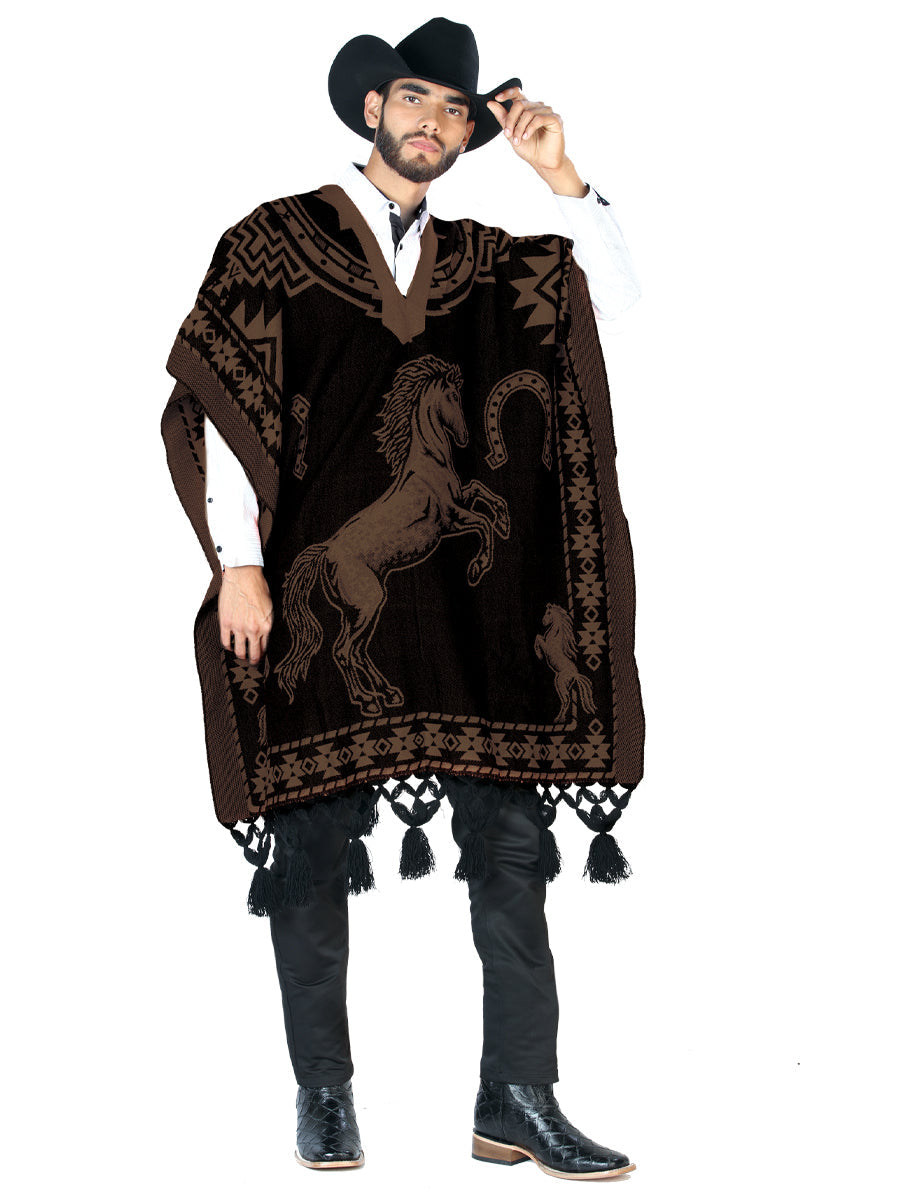 Mexican Artisanal Poncho 92% Acrylic, 8% Polyester in Black/Brown