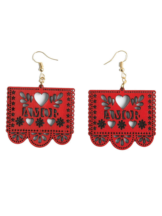 Artisanal Handmade Earrings Wood Red 603949