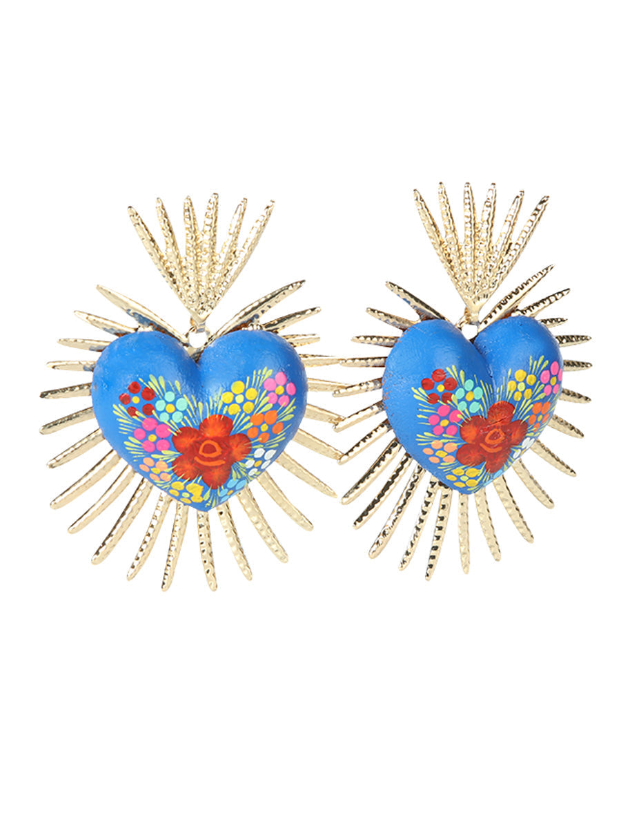 Artisanal Hand-Painted Earrings in Blue