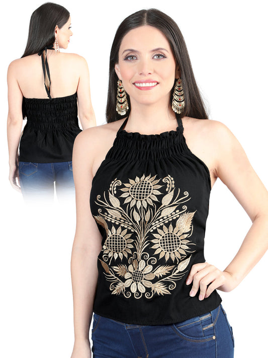 Artisanal Embroidered Blouse 100% Cotton Black 603989
