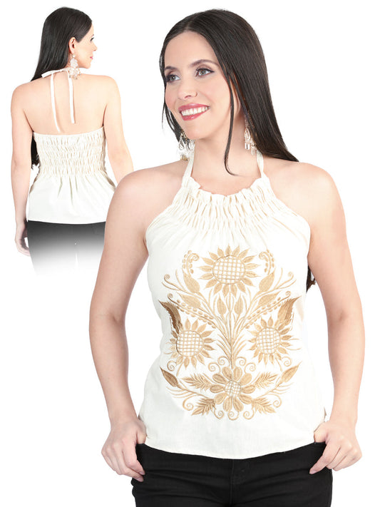 Artisanal Embroidered Blouse 100% Cotton Beige 603990