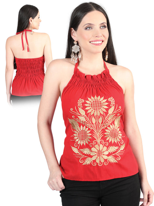 Artisanal Embroidered Blouse 100% Cotton Red 603991