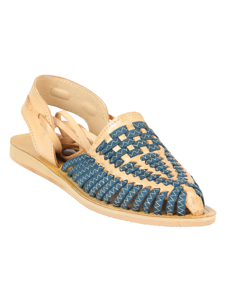 Mexican Artisanal Sandals Leather Navy Blue/Natural 604019
