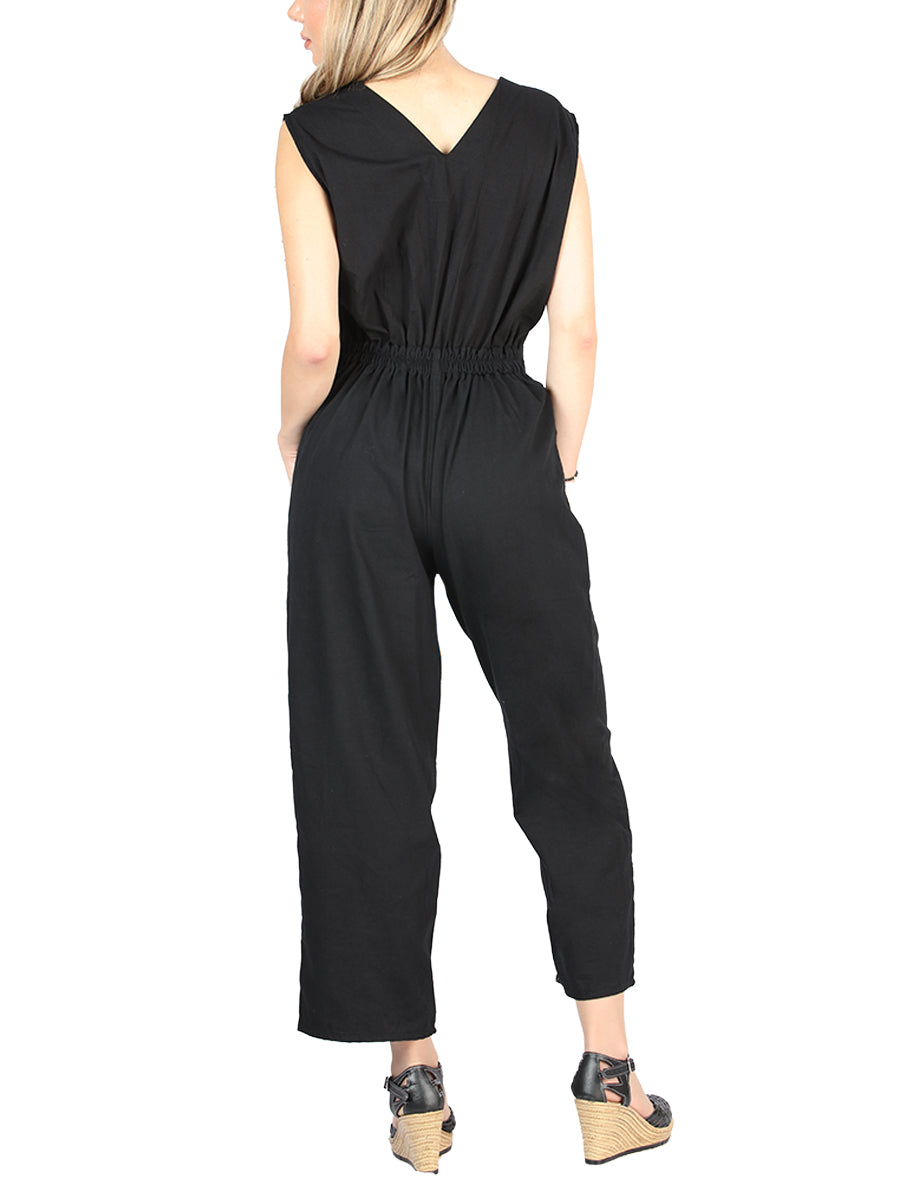 Artisanal Embroidered Jumpsuit 100% Cotton in Black