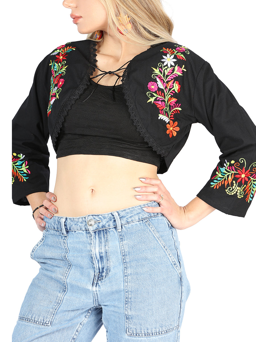 Artisanal Embroidered Torera 100% Cotton in Black
