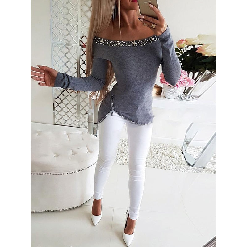 Off Shoulder Beading Detail Blouse