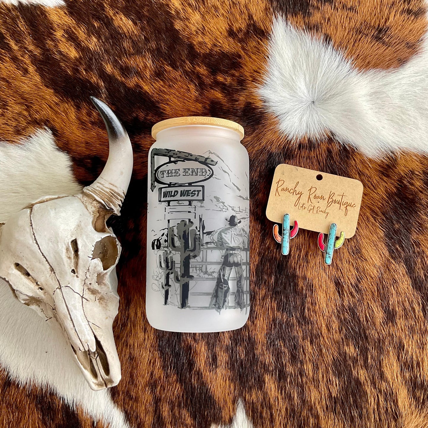 End of the West Frosted Glass 16 oz Western Tumbler