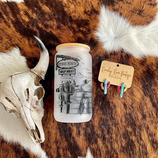 End of the West Frosted Glass 16 oz Western Tumbler