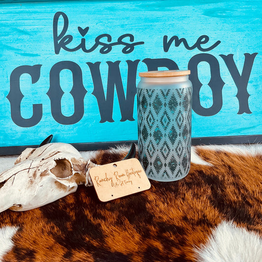 Tribal Acid Turquoise 16oz Frosted Glass Tumbler