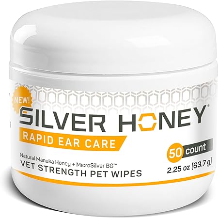 Absorbine Silver Honey Rapid Ear Care Vet Strength Pet Wipes, 50ct, Manuka Honey & MicroSilver BG ya