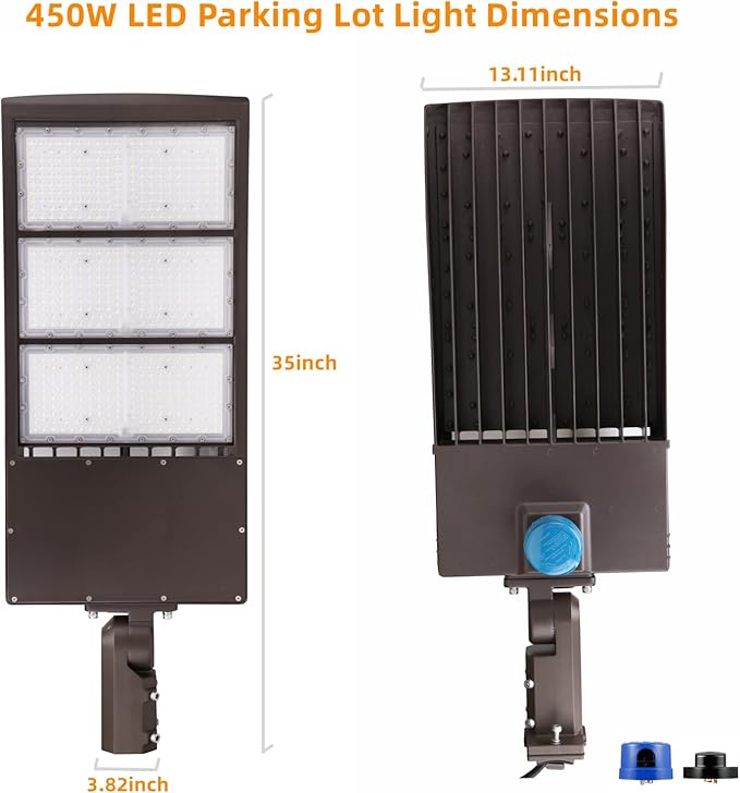 450W Dimmable LED Parking Lot Light Hard Wire 5000K Daylight 63000LM 140lm/w, Outdoor LED Shoebox Lights, UL/DLC Commercial Lighting Fixture