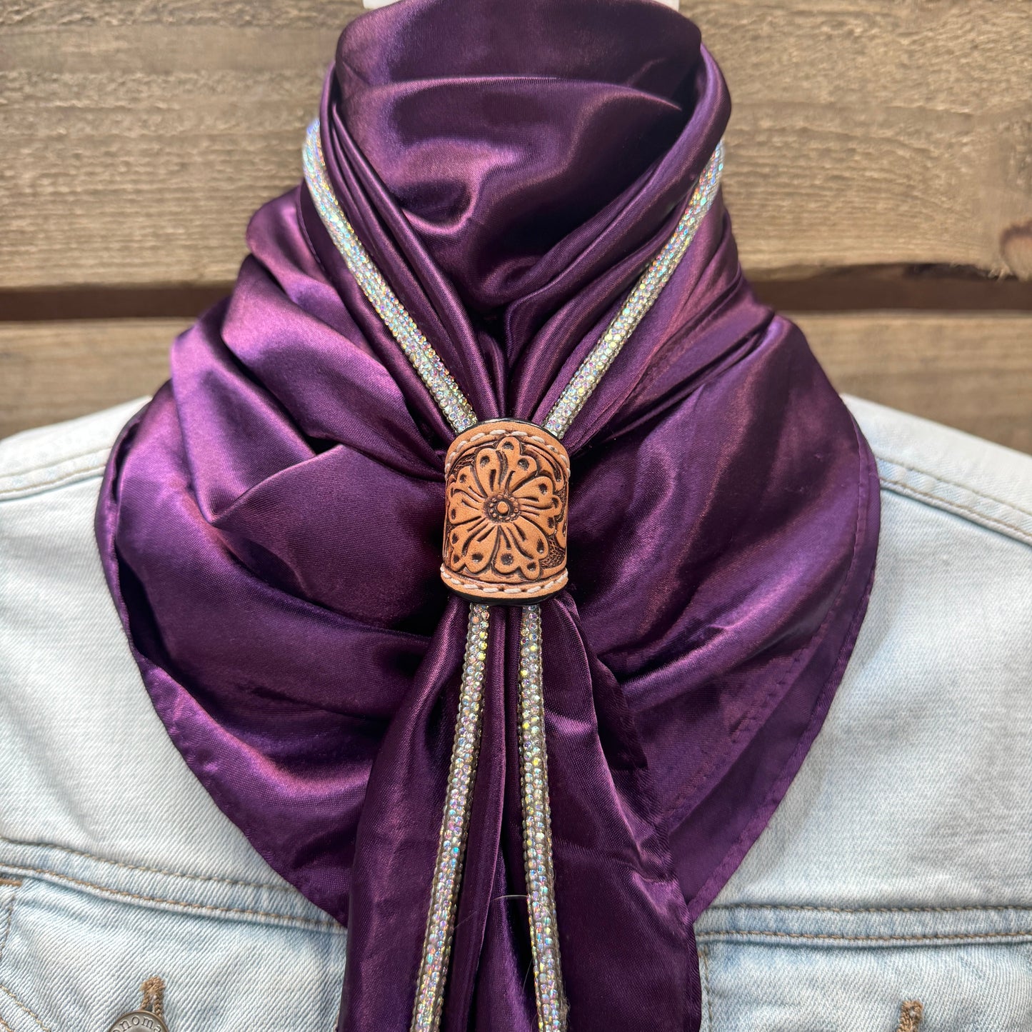 35X35" Solid Plum Wild Rag / Scarf - Leather Slide and Bolo Tie