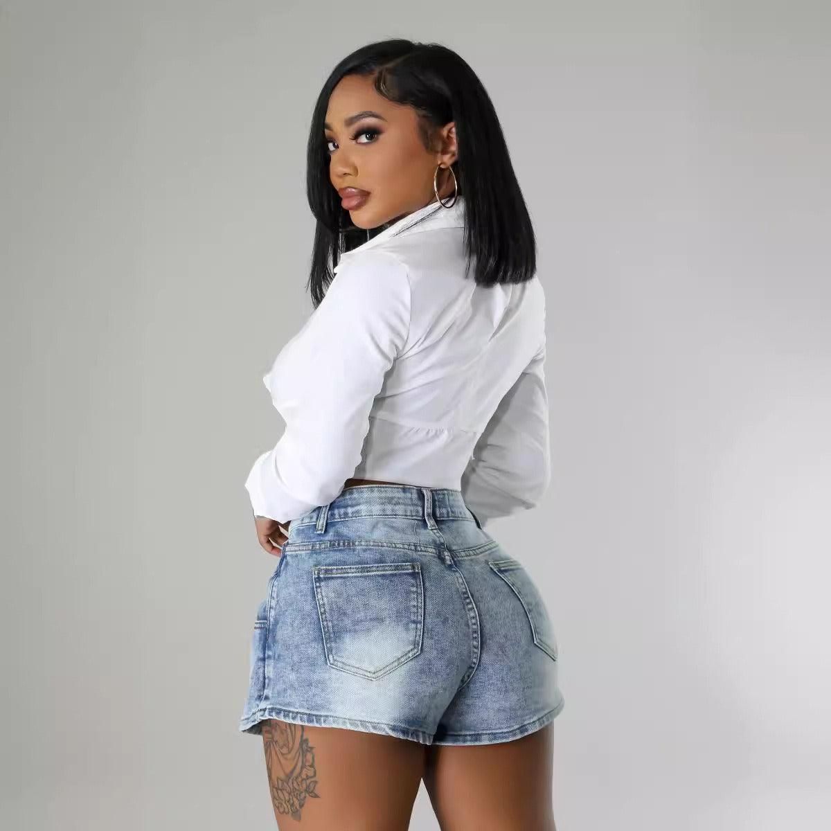 Denim Half Skirt Button-Up Shorts for Country Girls and Bartenders
