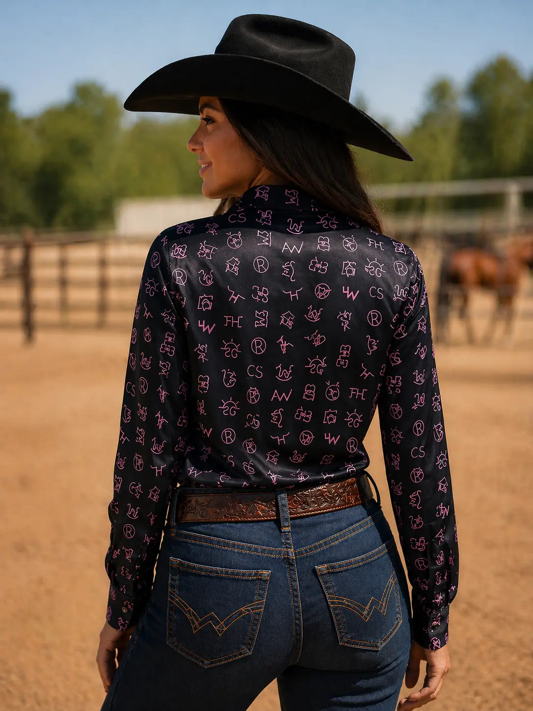 Neon Spur Brand Babe Lightweight Satin Button Up Rodeo Shirt Blouse