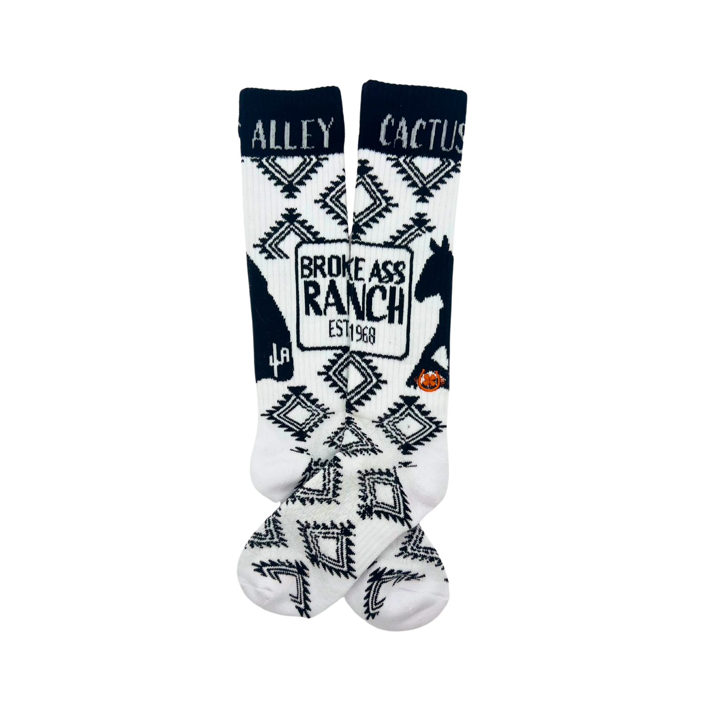 Cactus Alley- Broke Ass Ranch Blk/White Performance Boot Socks